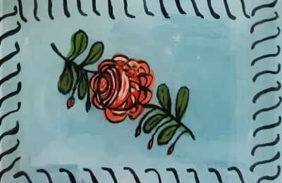 Ornament 10 x 15 cm podmalba na sklo, dostupné jako šablona při workshopech