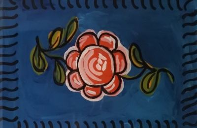 Ornament 10 x 15 cm podmalba na sklo, dostupné jako šablona při workshopech